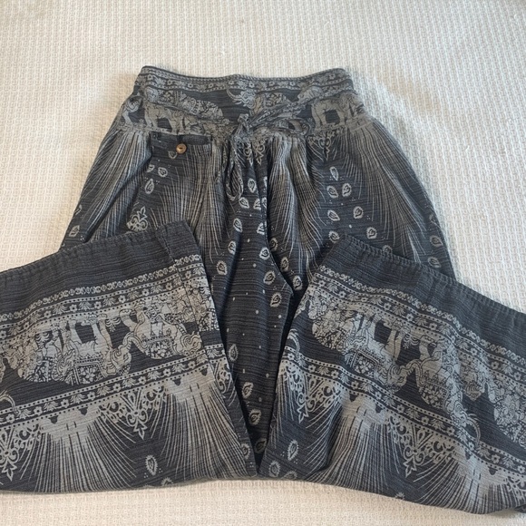 Kamana gray elephant print haram wide leg pant cotton size medium - Picture 4 of 10
